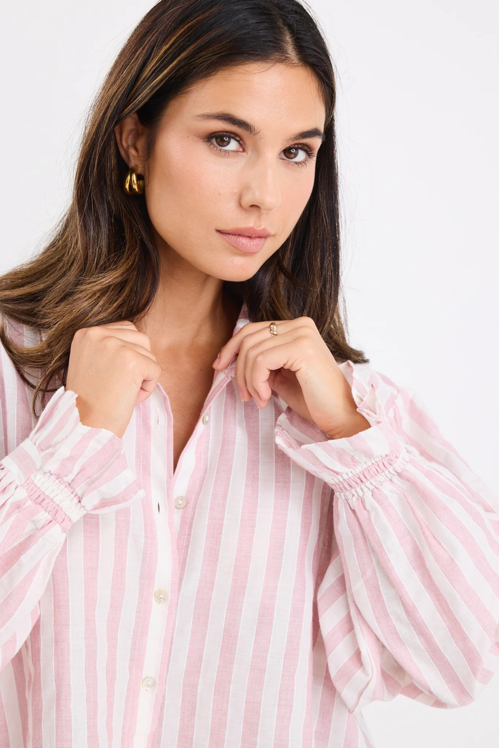 Connection Pink Stripe Button Front Blouse