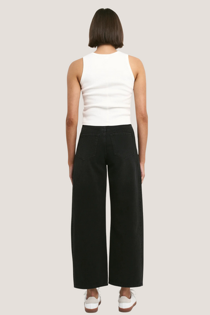 Varsity Black Wash Forward Seam Barrel Jeans