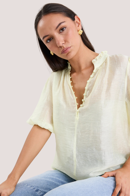 Closure Sunshine Sheer High Neck Buttoned SS Top