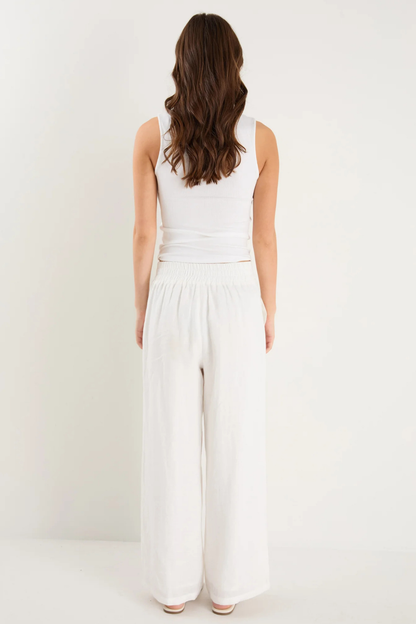 Guardian White Linen Viscose Pleat Front Wide Leg Pant