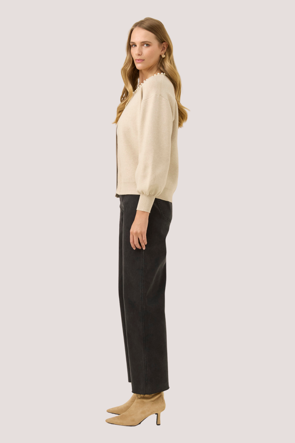Nell Pearl Cardigan | Stone