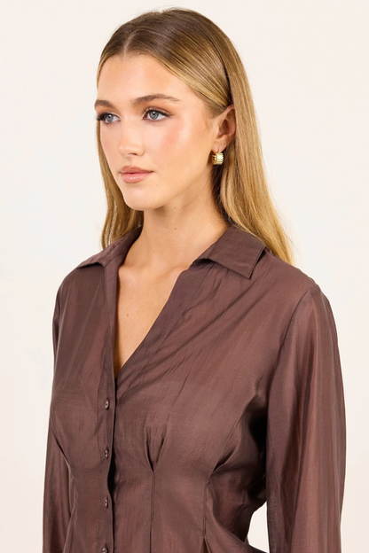 Sundial Chocolate Semi Sheer Corset Detail Waist Shirt