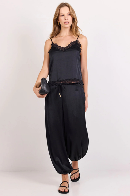 Fluidity Black Satin Balloon Pull On Pants