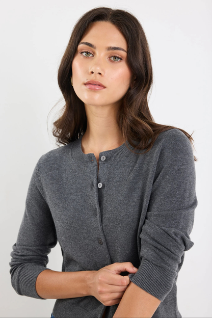 Autograph Charcoal Soft Fine Gauge Crewneck Cardigan