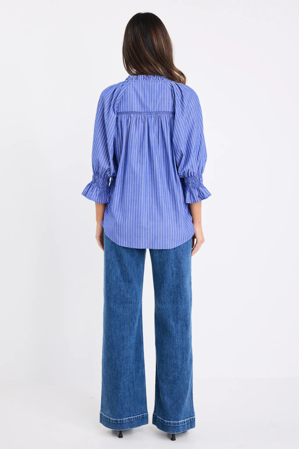 Noetic Dark Blue Stripe Short Sleeve Blouse