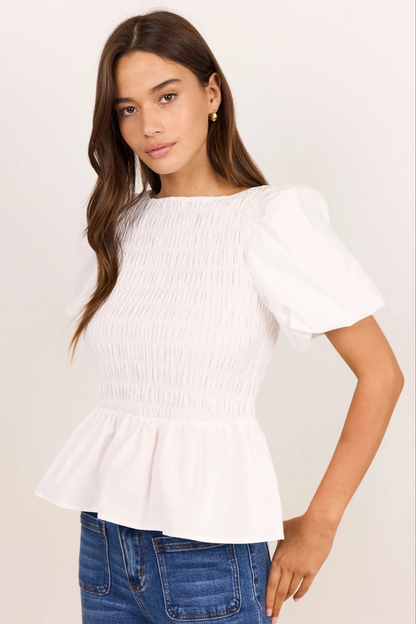 Artifact Ivory Poplin Shirred Bubble Sleeve Top