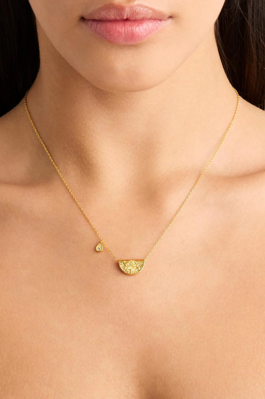 18k Gold Vermeil Lotus Birthstone Necklace - April - White Topaz