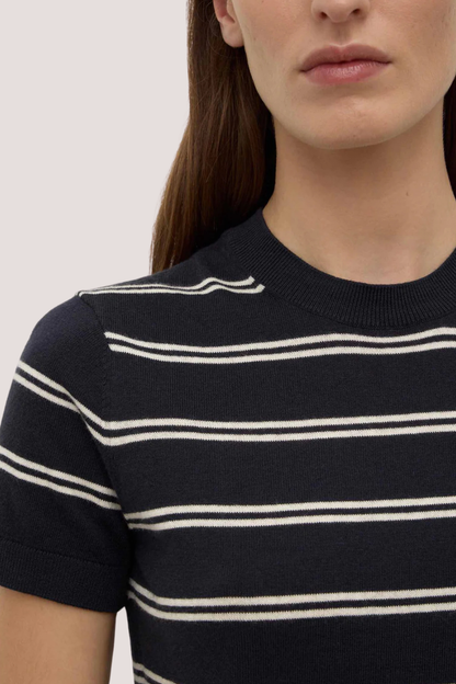 Allison Stripe Cotton Cashmere Tee | True Navy/Cream