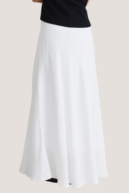 Lagos White Linen Blend Bias Maxi Skirt