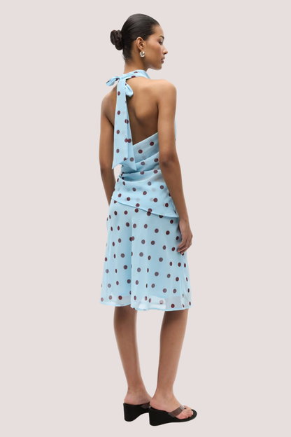 Enyarsi Tie Top | Blue Maroon Polka Dot