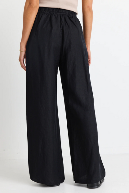 Guardian Black Linen Viscose Elastic Back Pants