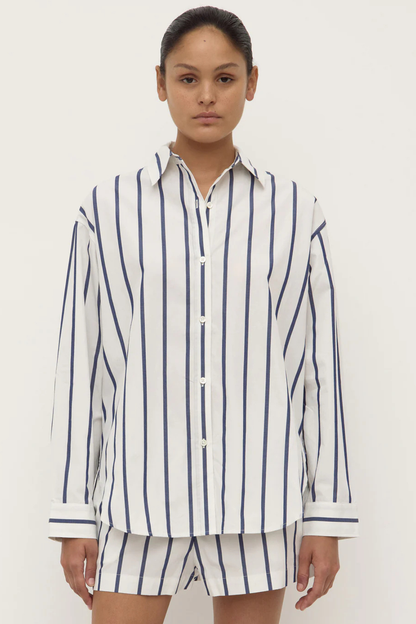 Nara Stripe Shirt | White/True Navy