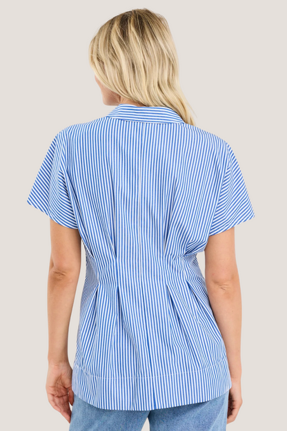 Astute Bright Blue Stripe Sleeveless Corset Detail Top
