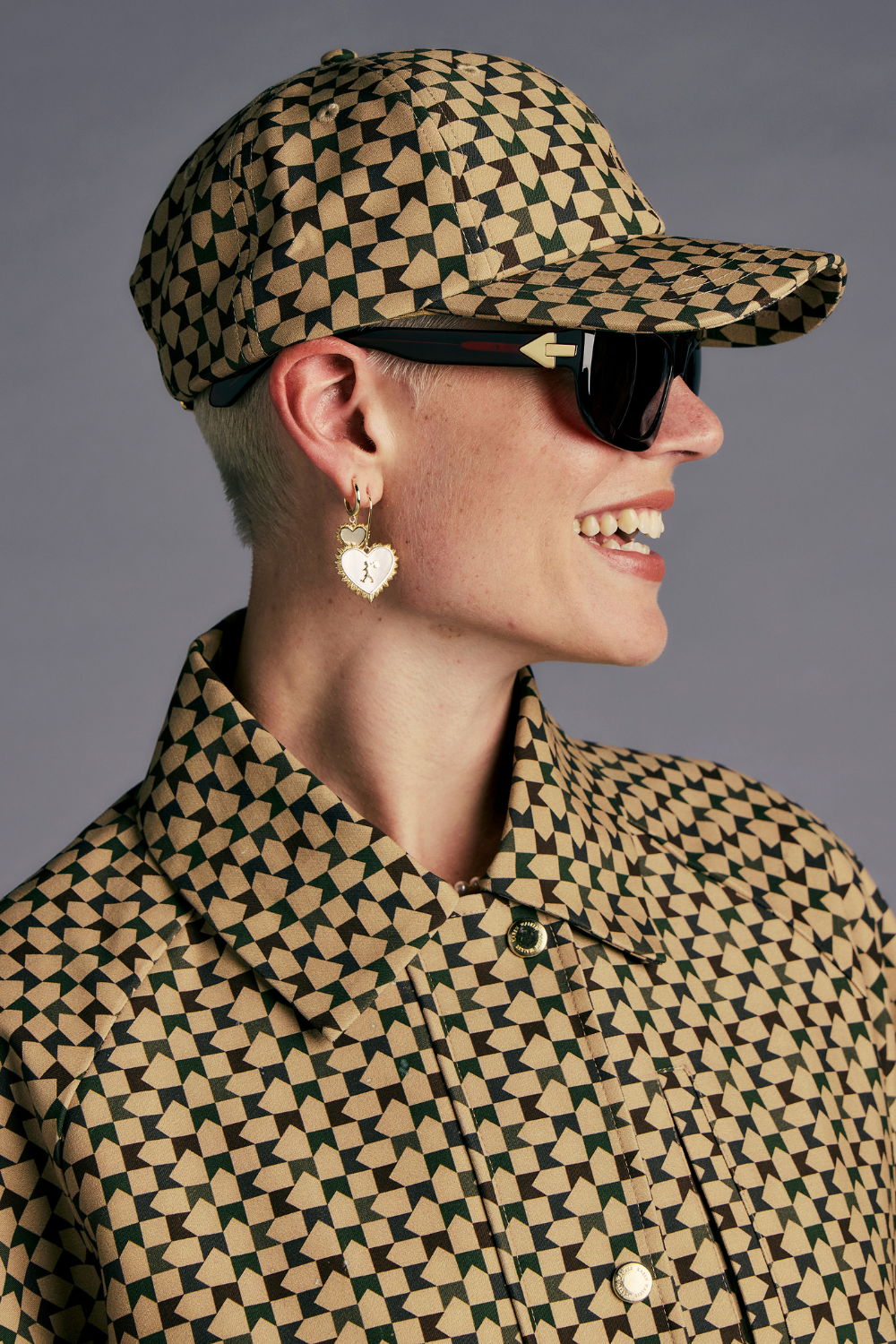 Monogram Check Cap |Tan Multi