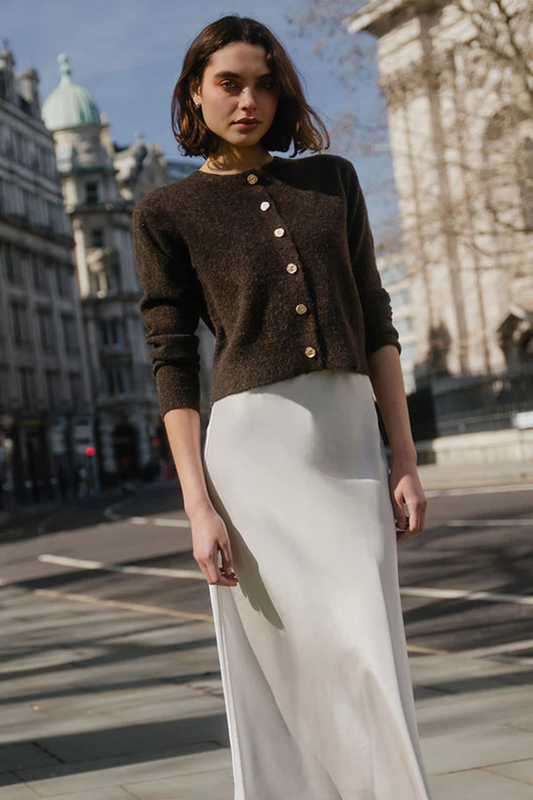 Imprint Chocolate Soft Knit Crewneck Cardigan