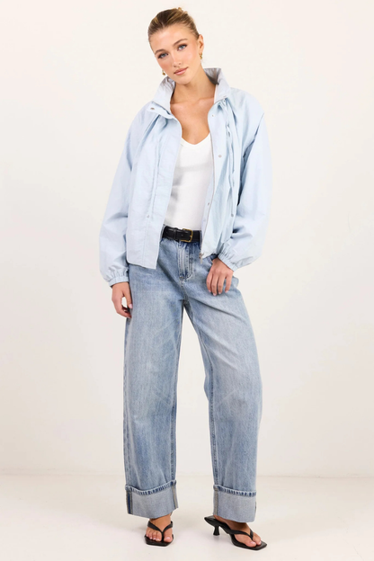 Element Ice Blue Drawstring Funnel Neck Bomber Jacket