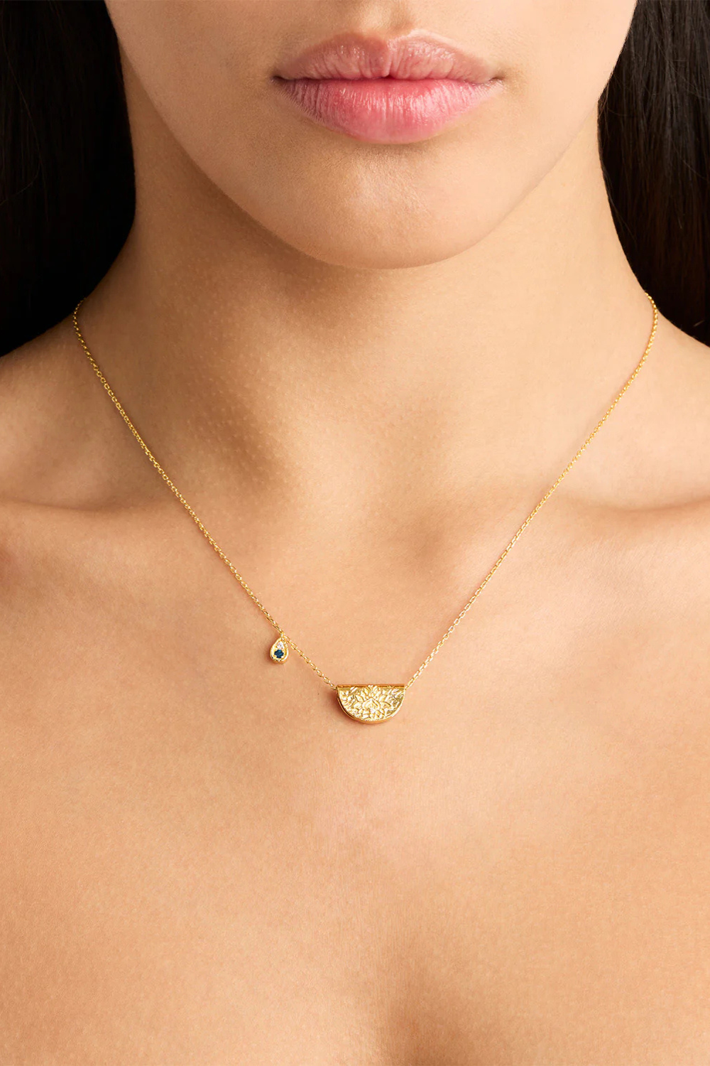 18k Gold Vermeil Lotus Birthstone Necklace - December - Blue Topaz