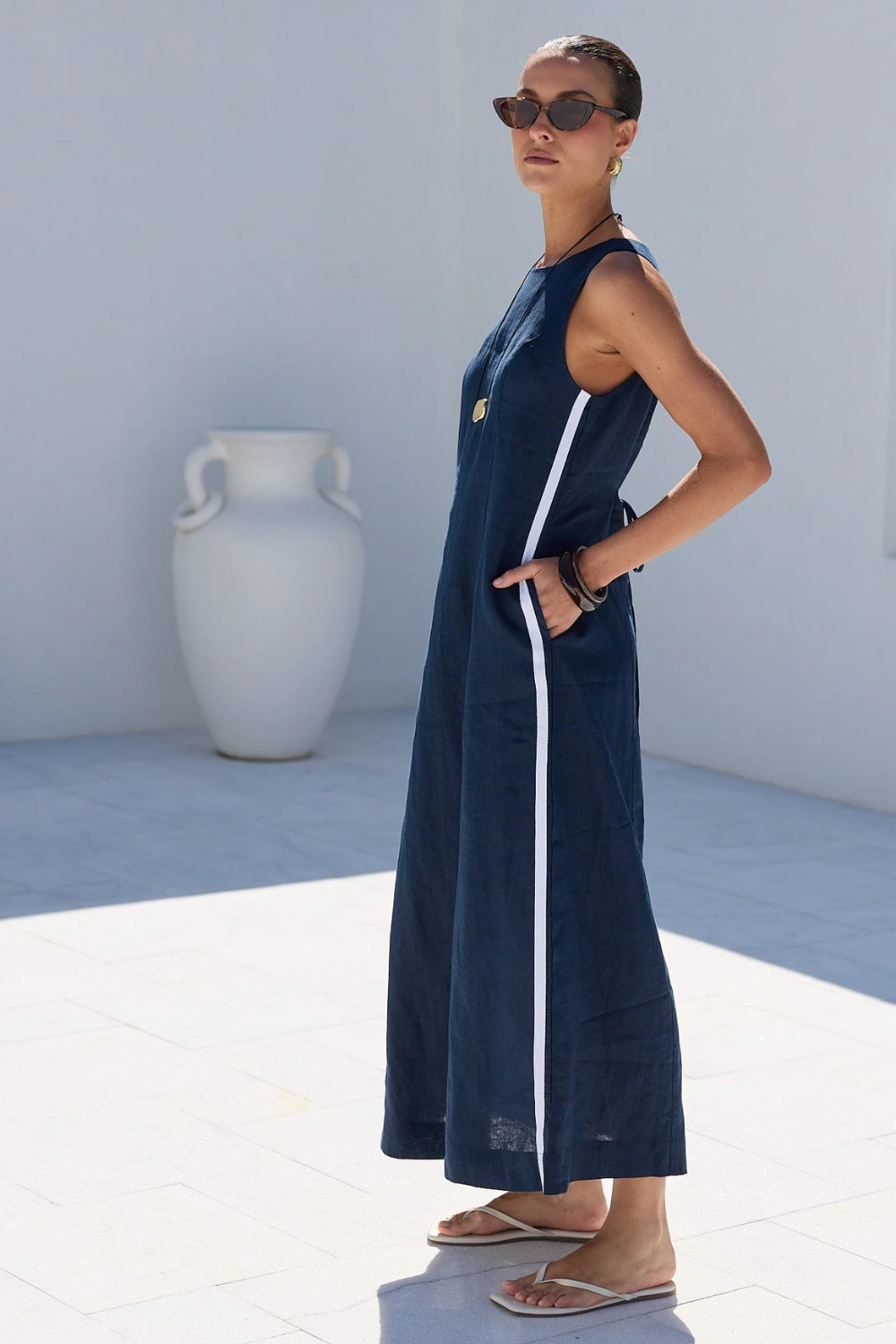 Future Ink Linen Sleeveless Midi Dress