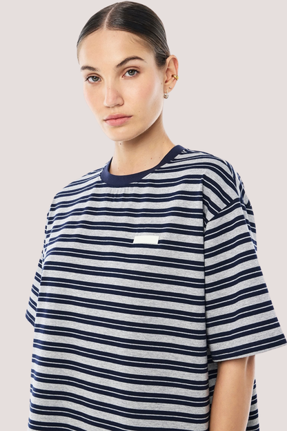 Oversized Spark Tee | Dark Navy Stripe