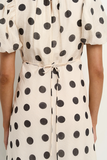 Stage Cream Black Polka Dot Puff Sleeve Floaty Maxi Dress