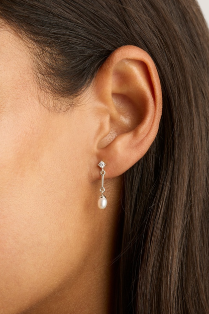 Sterling Silver Embrace Stillness Pearl Drop Earrings
