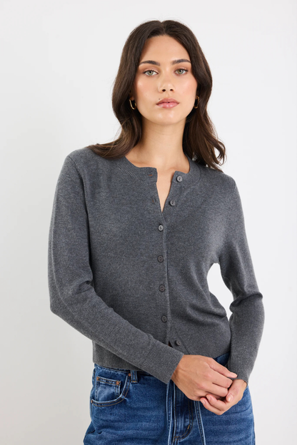 Autograph Charcoal Soft Fine Gauge Crewneck Cardigan