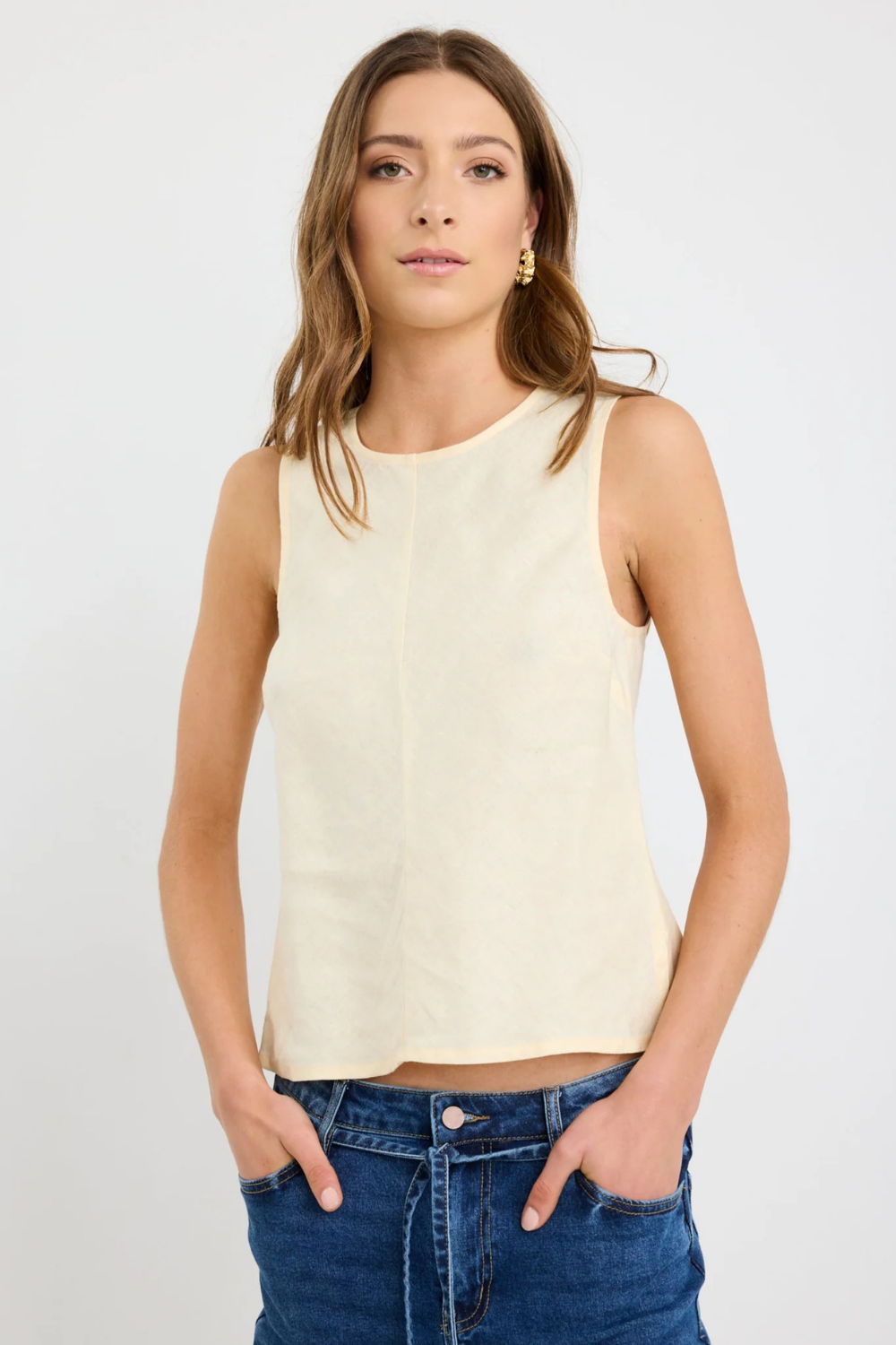 Shoreline Butter Linen Bias Sleeveless Shell Top