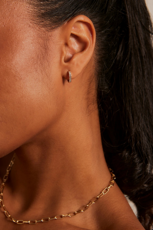 Diamante Teardrop Gold Huggie Earrings