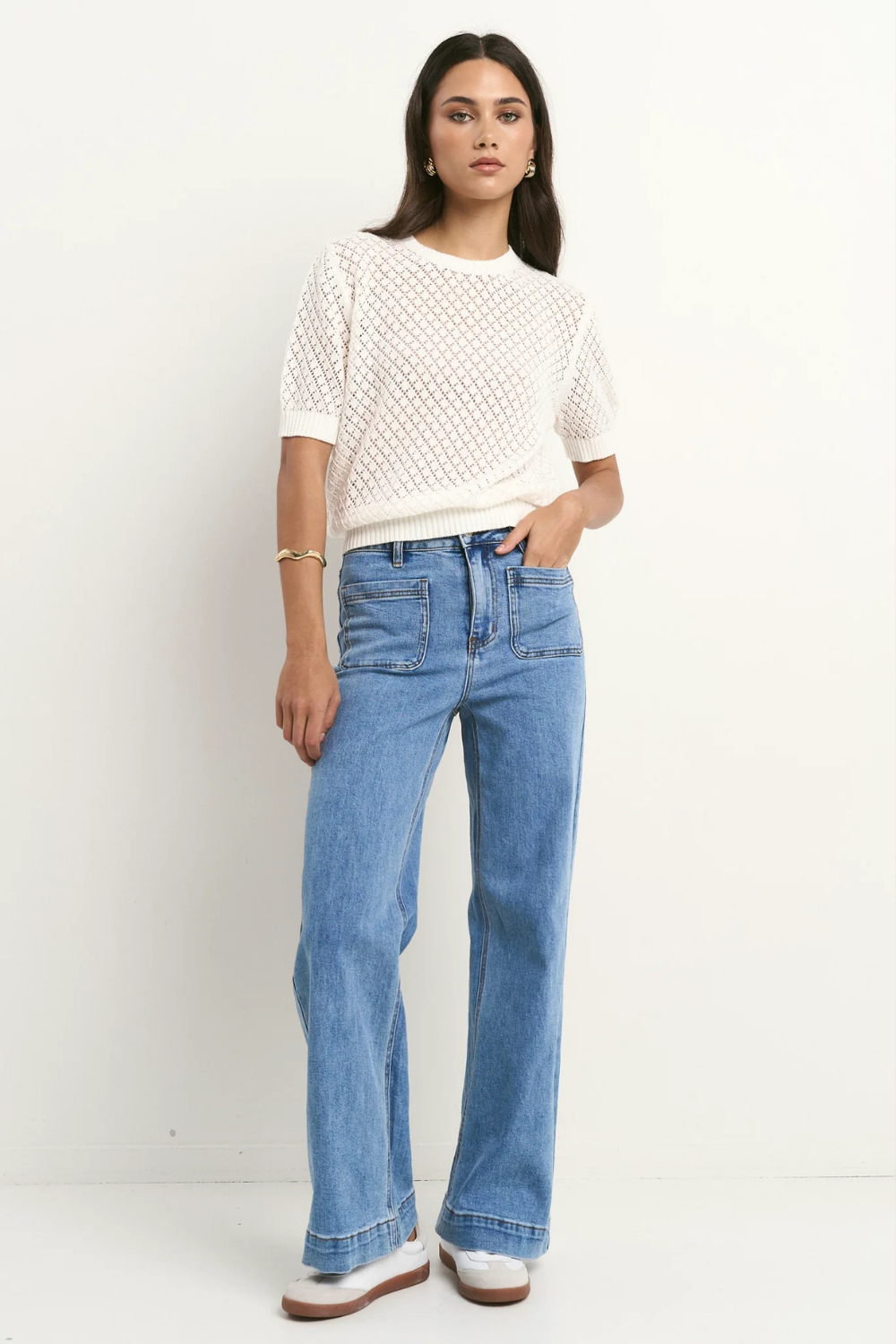 Dapple Ivory Boxy Knit Lace Tee