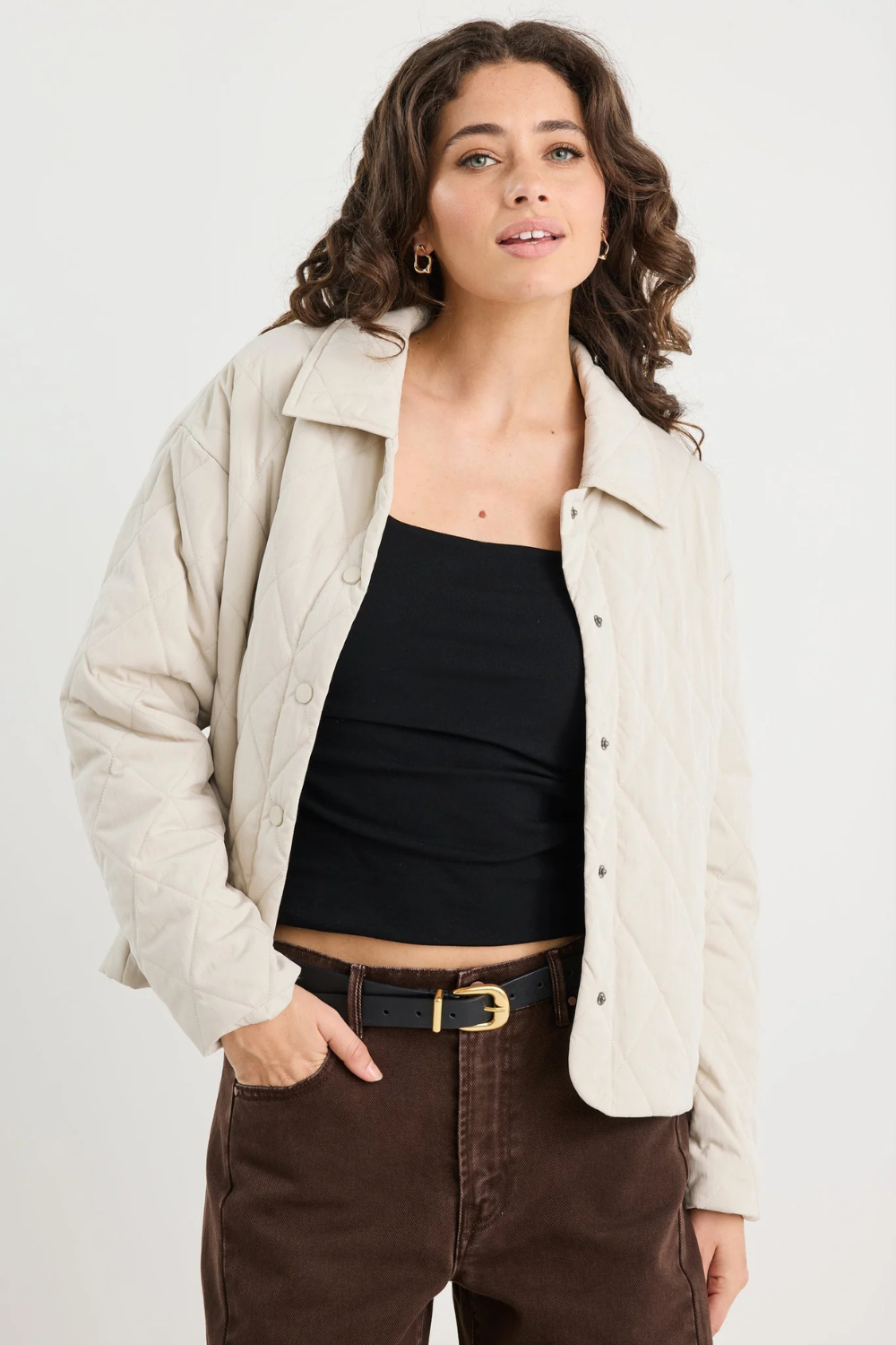 Absolute Putty Collared Quilted Jacket