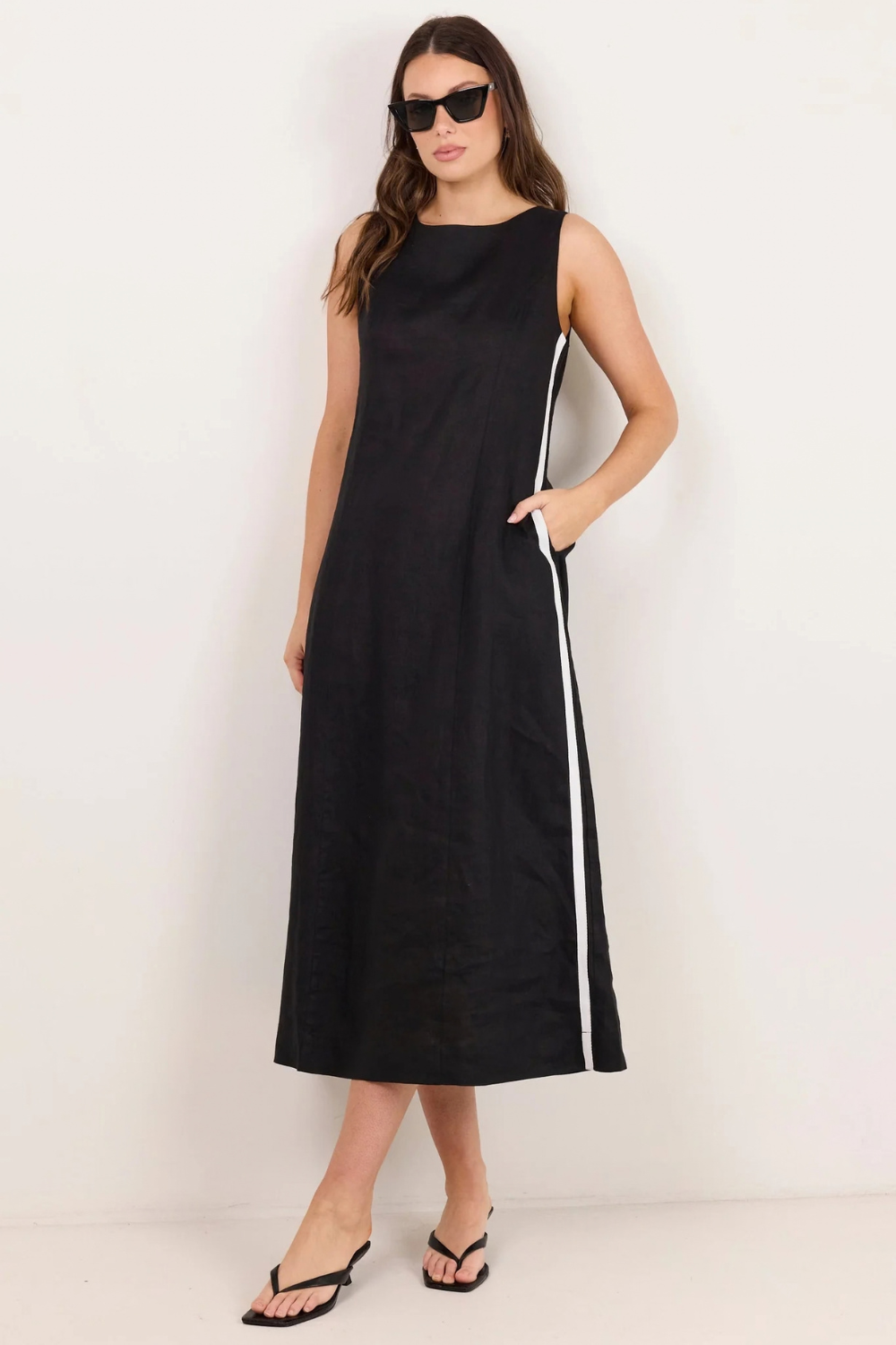 Future Black Linen Sleeveless Midi Dress