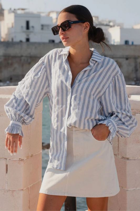 Connection Blue Stripe Drop Shoulder LS Shirt