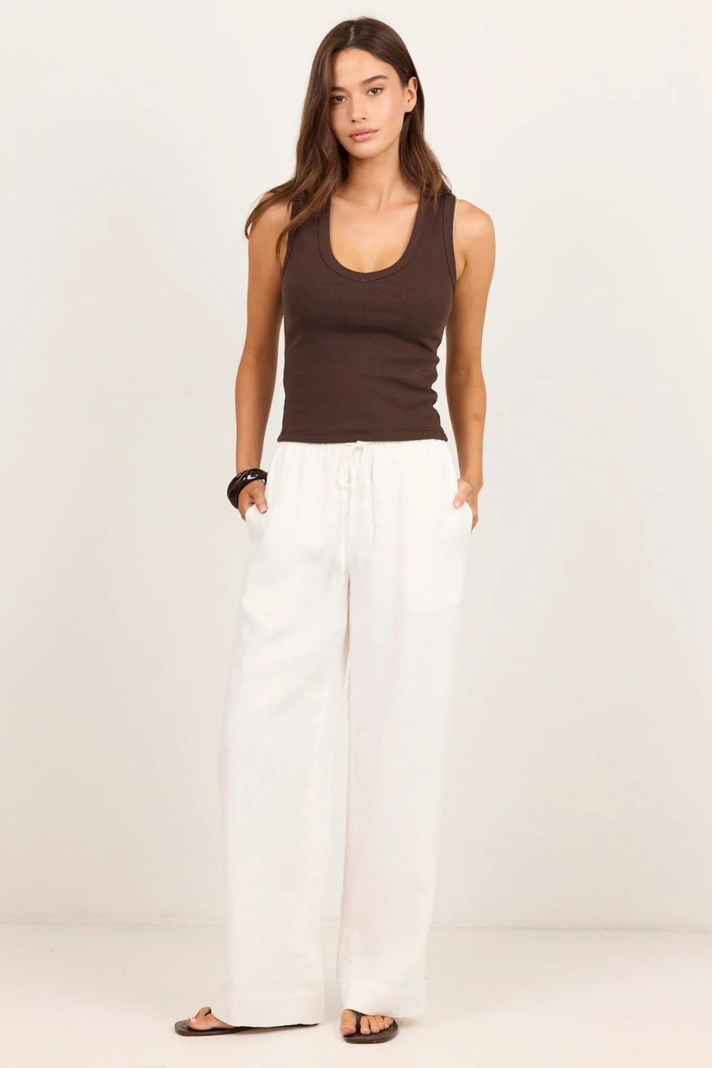 Wellness White Linen Pull On Wide Leg Pants