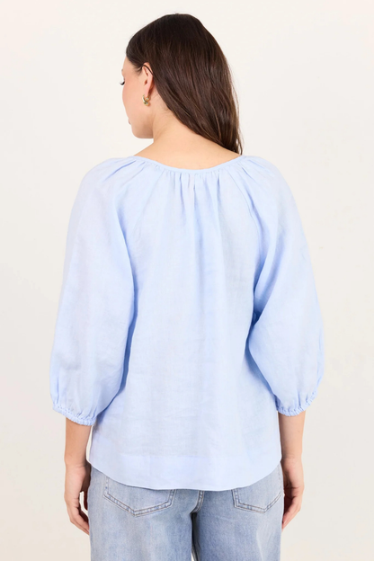 Revolutionary Ice Blue Linen Relaxed LS Top