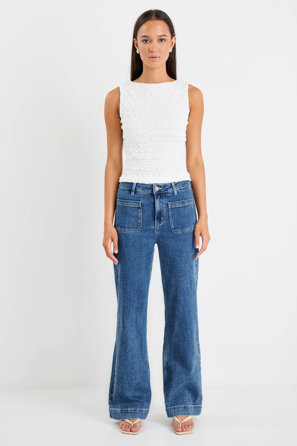 Zoey Mineral Blue High Rise Wide Leg Pocket Jean