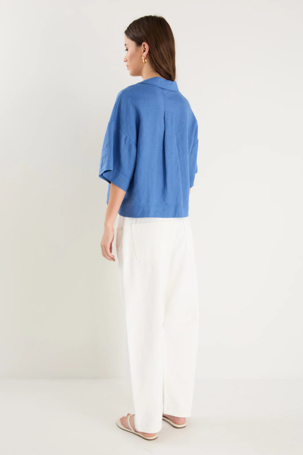 Meander Cornflower Blue Linen Boxy SS Shirt