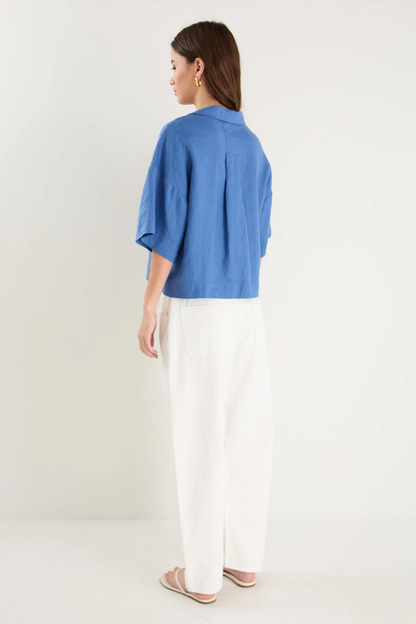Meander Cornflower Blue Linen Boxy SS Shirt