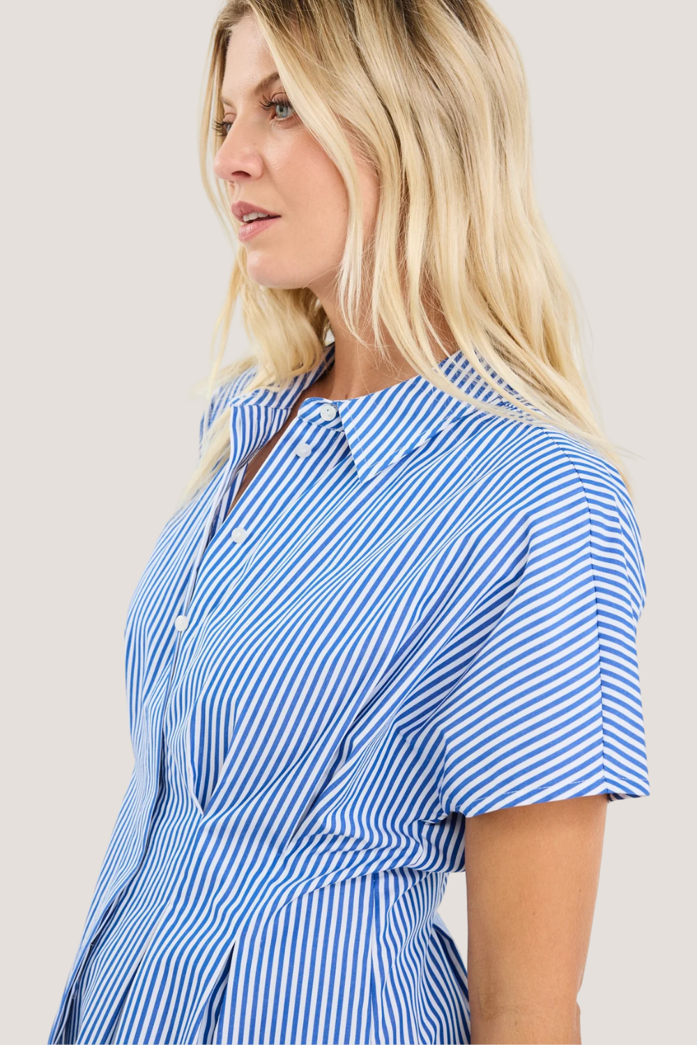 Astute Bright Blue Stripe Sleeveless Corset Detail Top