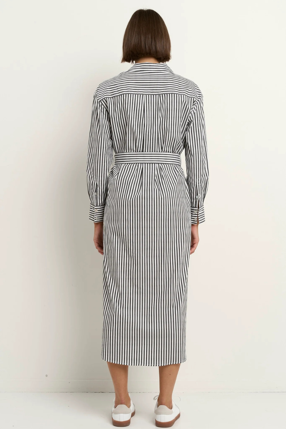Forward Black Stripe Cotton Midi Shirt Dress
