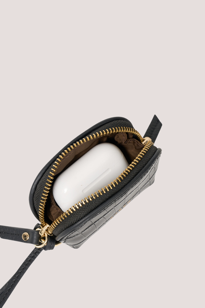 Tarin Airpod Pouch | Black Matte Croc