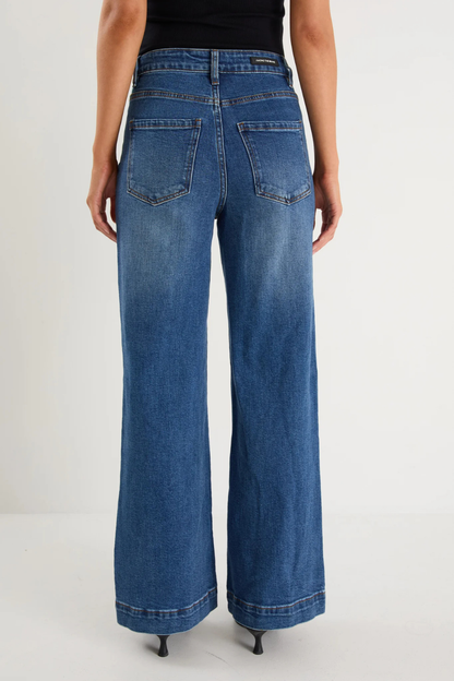 Zoey Marine Blue High Rise Wide Leg Pocket Jean