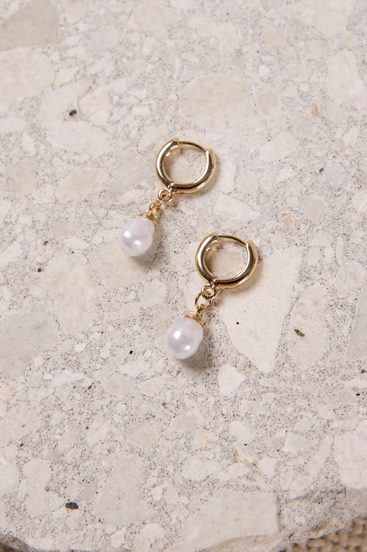 Mini Pearl Huggie Gold Earrings