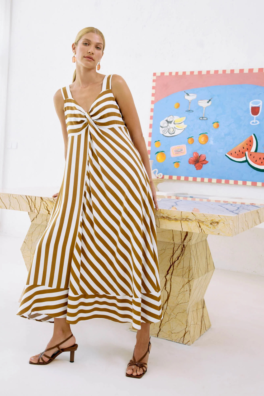 Treville Stripe Tank Maxi Dress | Caramel