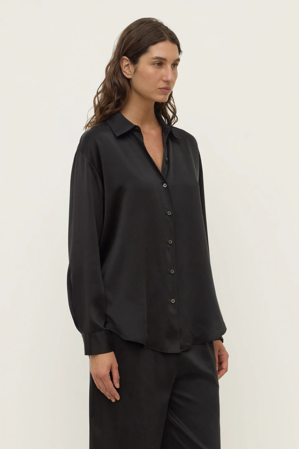 Pippa Silk Long Sleeve Shirt | Black