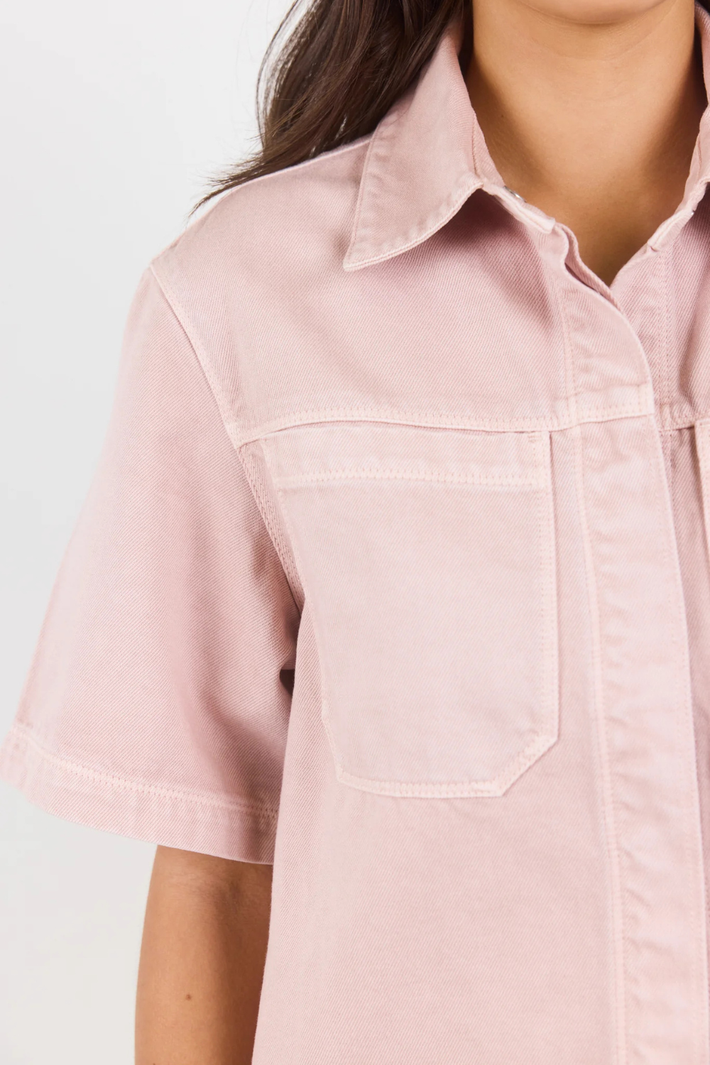 Crucial Pale Pink Denim Short Sleeve Shacket