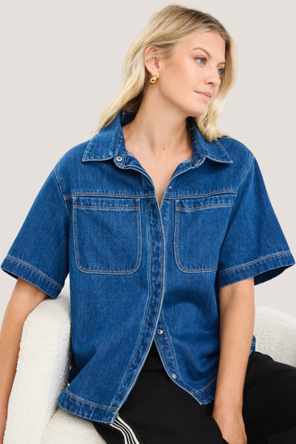 Crucial Storm Blue Denim Short Sleeve Shacket
