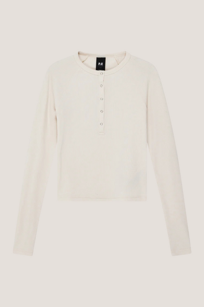 Prive Rib LS Tee | Whisper White