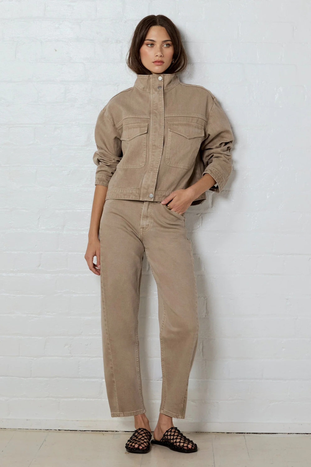 Idolise Taupe Stretch Soft Barrel Jeans - ARRIVING THIS WEEK