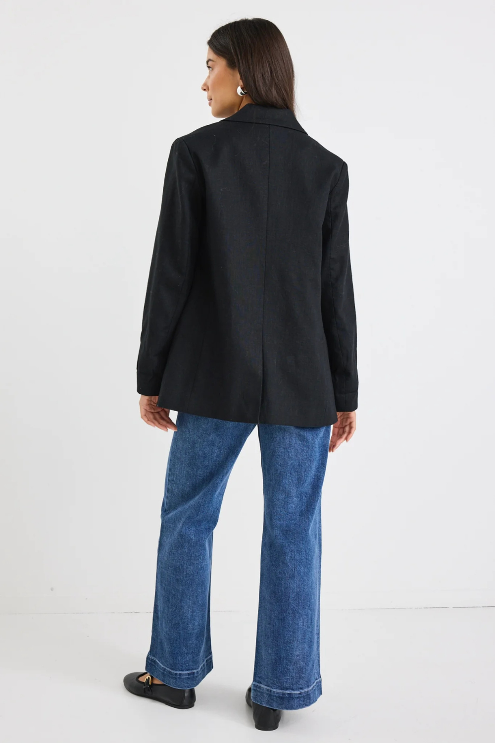 Dock Black Ramie Rolled Sleeve Blazer