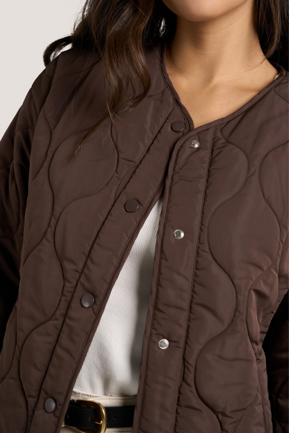 Apex Chocolate Collarless Puffer Jacket